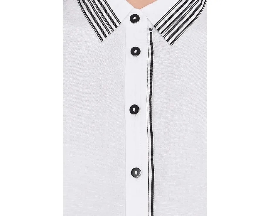 Льняная рубашка Stripe Trim с контрастной отделкой и воротником-гротгрен NIC+ZOE