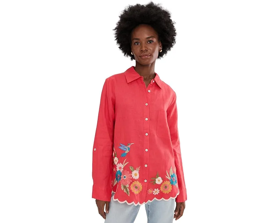 Johnny Was расслабленная льняная рубашка Francis с цветочной вышивкой