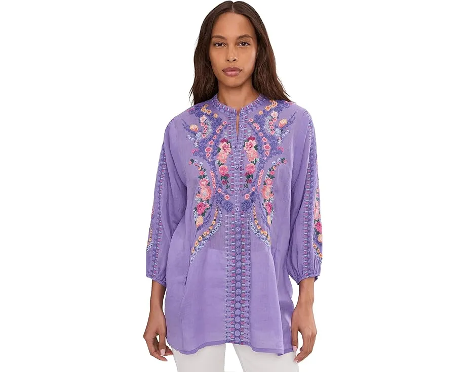 Johnny Was Туника Henley с вышивкой и длинным рукавом