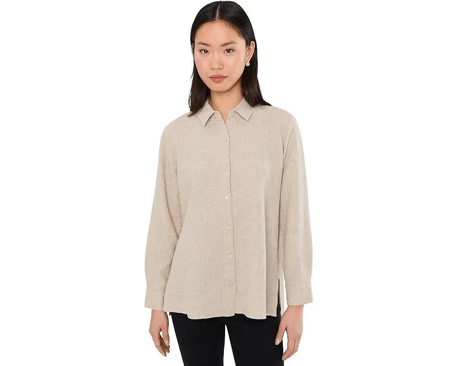 Рубашка Eileen Fisher Petite из органического хлопка двойного переплетения с классическим воротником