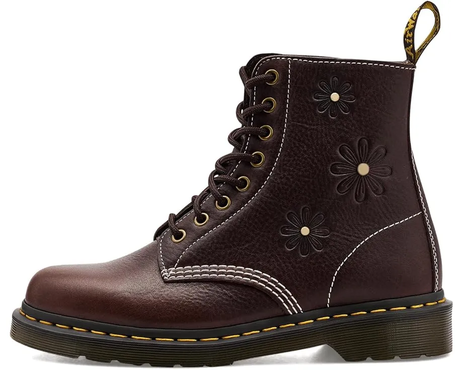 Ботинки Dr. Martens 1460 Pascal Flower с цветочным принтом и желтой строчкой