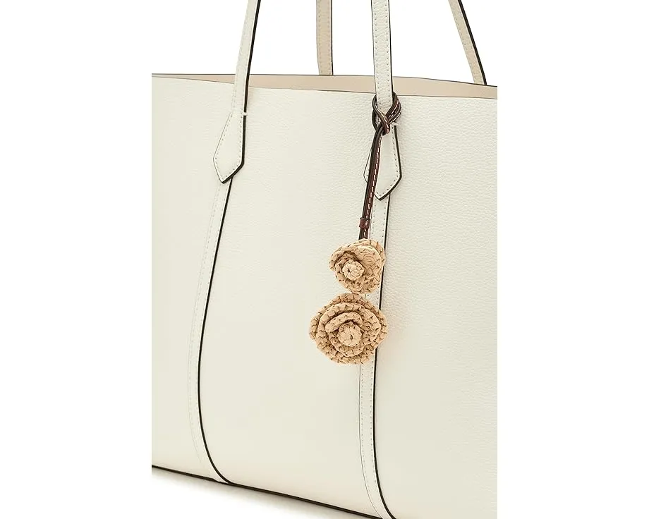 Leather & Crocheted Straw Flower Charm