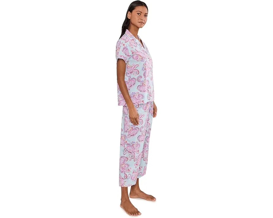 Short Sleeve Notch Collar Cropped Pants PJ Set