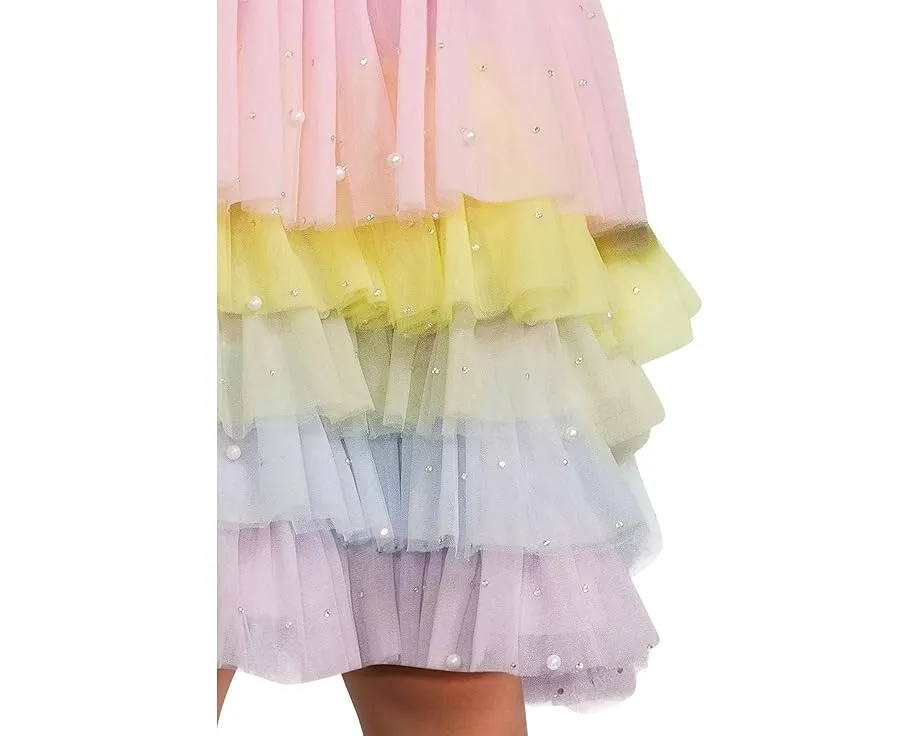 Lola and The Boys Белое платье-майка с 3D радугой и многослойной юбкой из тюля