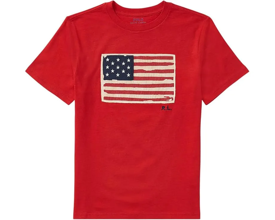 Детская футболка Polo Ralph Lauren Kids Flag Cotton с аппликацией американского флага