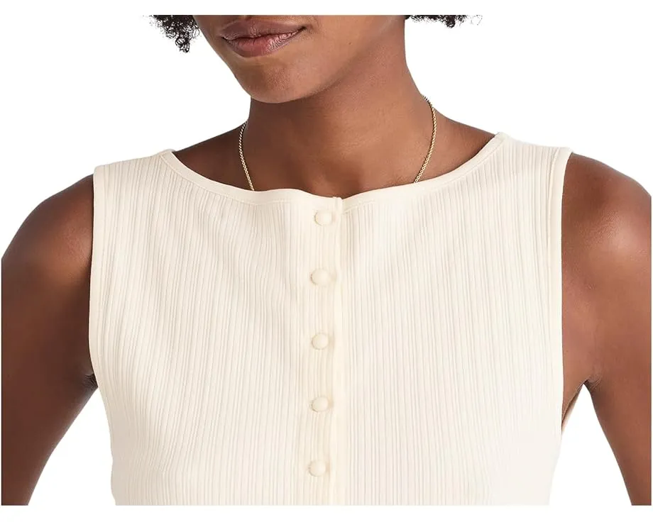 Топ Madewell Ribbed Crewneck Shell Top с рельефной вязкой и застежкой на пуговицы