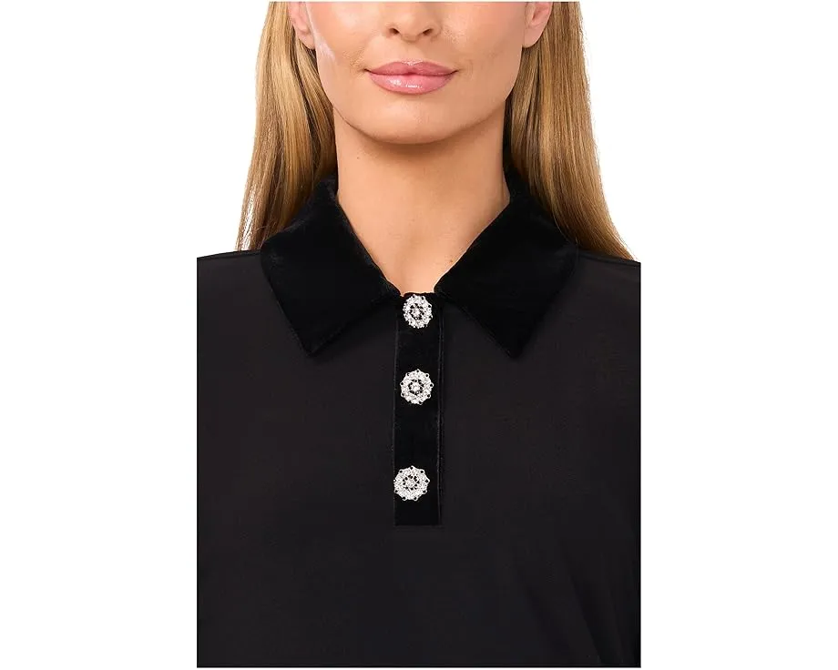 Топ CeCe с воротником и планкой на половину пуговиц из смесовых материалов