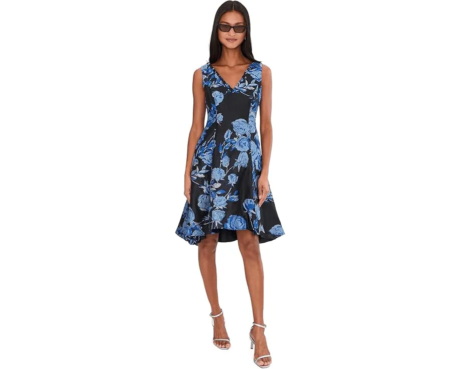 Платье миди V-Neck Jacquard с рюшами от Adrianna Papell