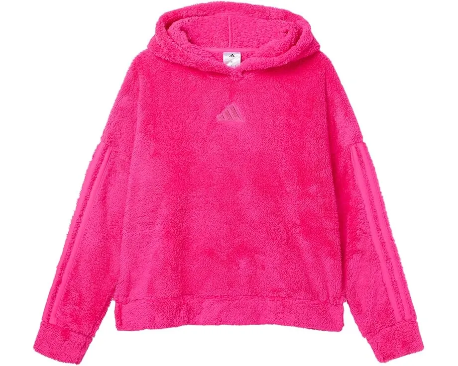 adidas Kids Толстовка с капюшоном из искусственного меха и классическими полосками