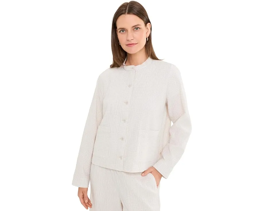 Куртка Organic Cotton Pucker Check с мандариновым воротником EILEEN FISHER