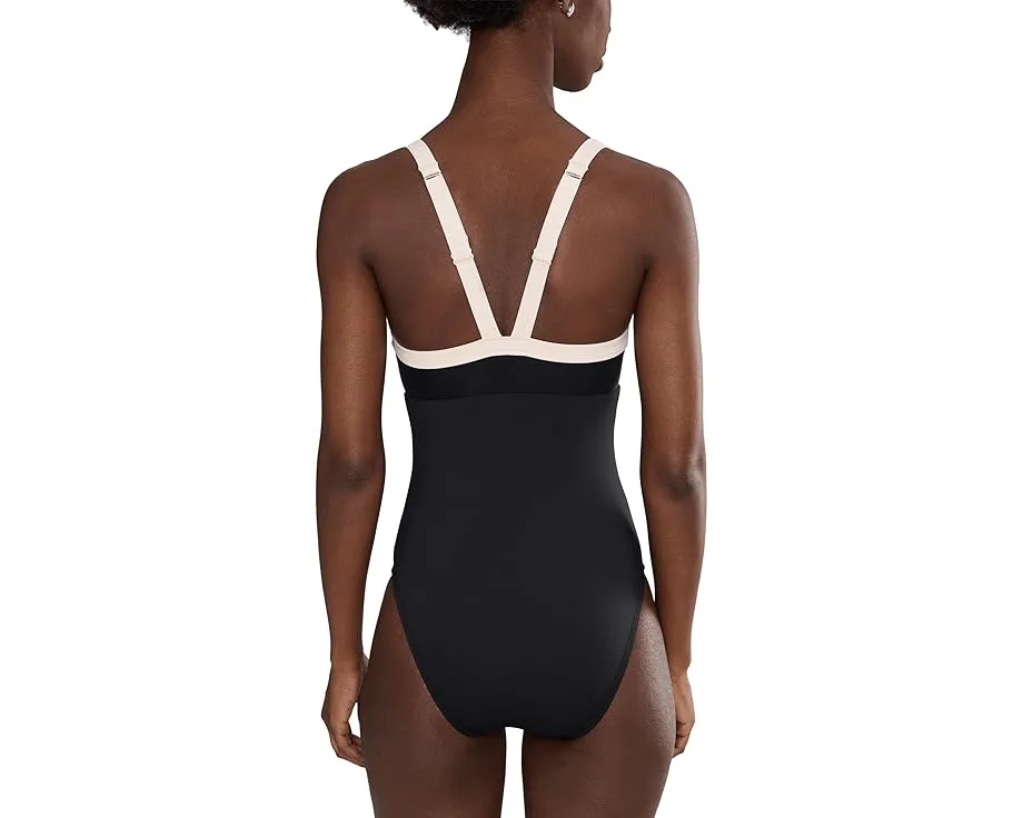 Цельный купальник Nike Bold Color Block V-back с сетчатыми вставками