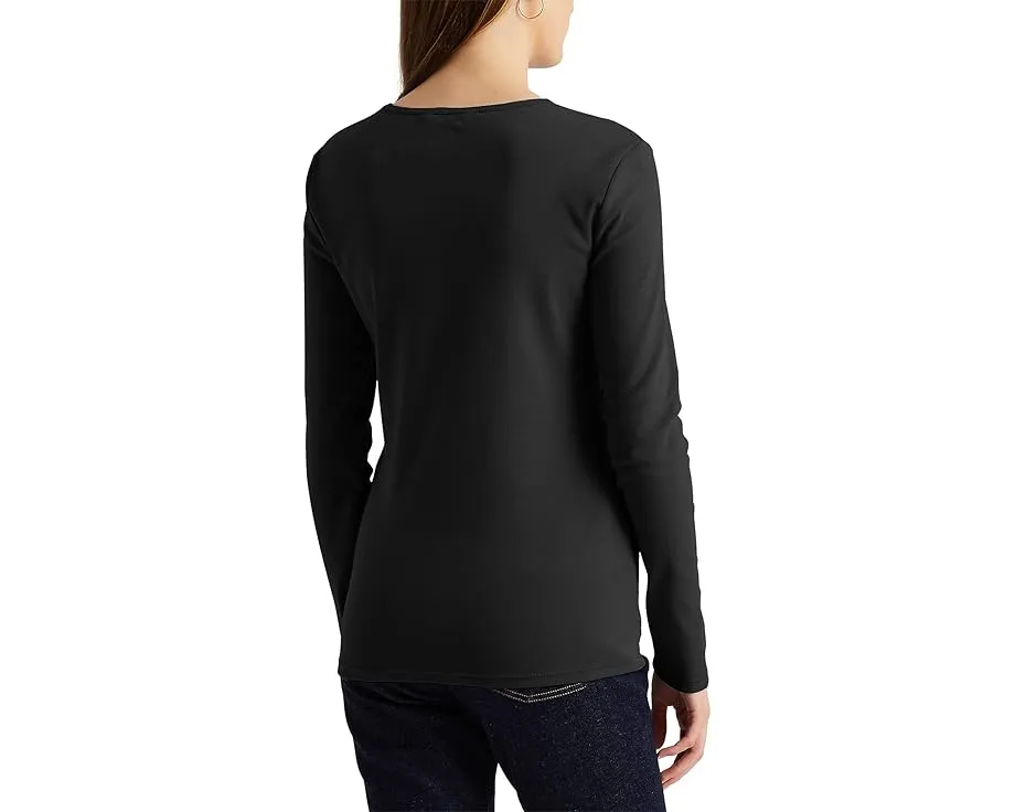 Хлопковый топ Lauren Ralph Lauren с длинным рукавом и круглым вырезом