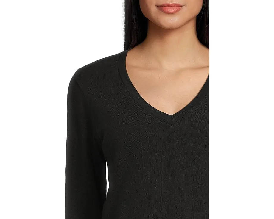 Lilla P Длинный топ с V-образным вырезом и отделкой из плотного хлопка Vintage Slub