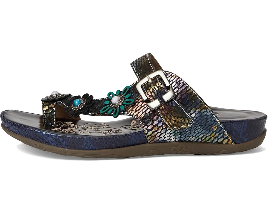Сандалии Kindness с узором под змею и объемными цветами