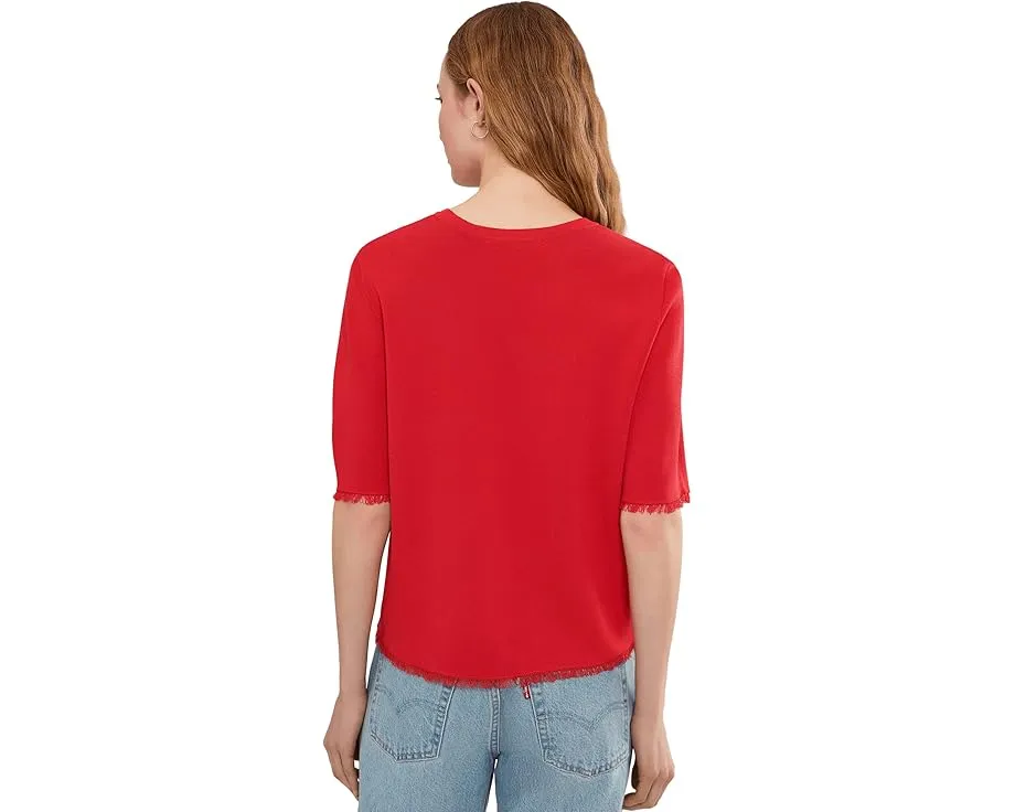 In The Fray - Short Sleeve Crew Neck Sweater With Fringe Detail