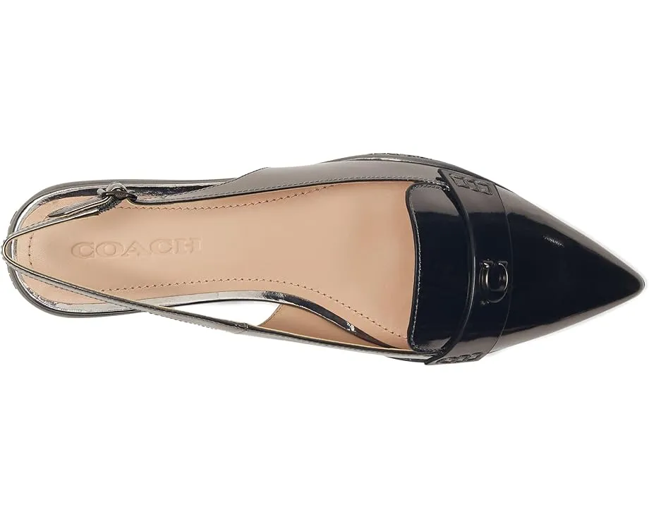 Балетки Carrie с острым носком из металлизированной кожи COACH на регулируемой пряжке