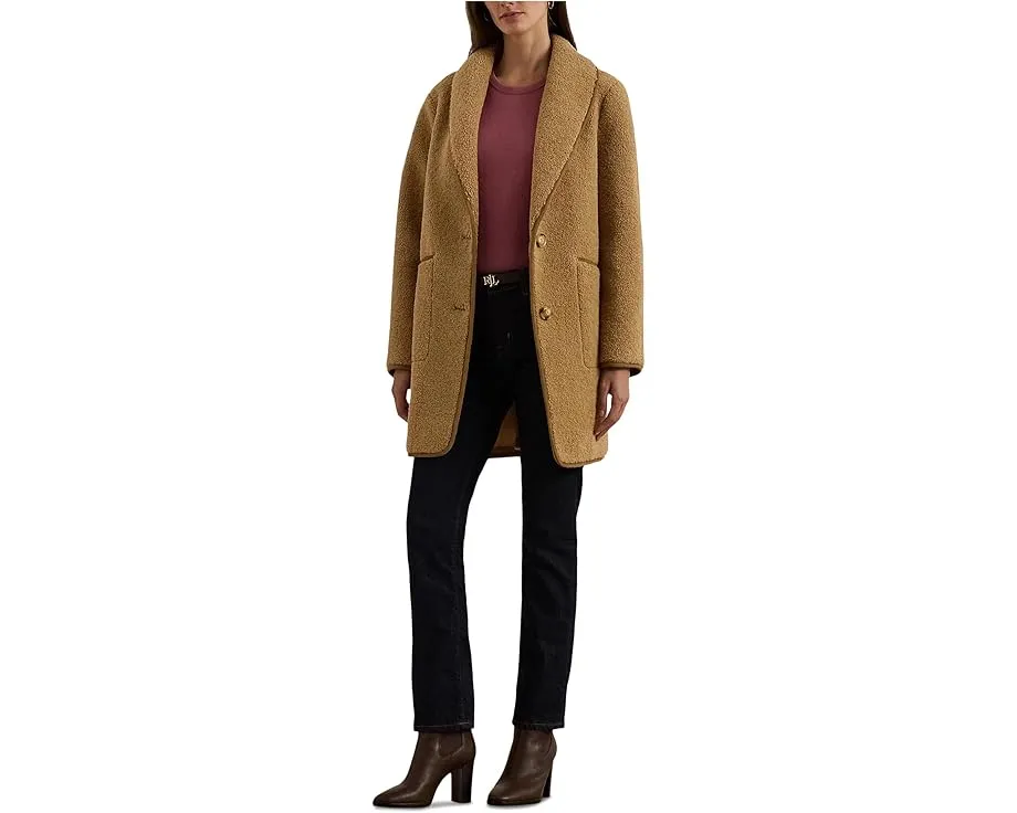 Пальто Lauren Ralph Lauren Sherpa W Trim 2 Bttn с воротником-шалью и отделкой из искусственного меха