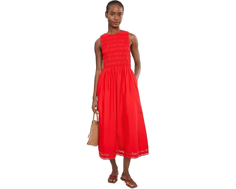Платье с вышивкой Madewell Melody Smocked Midi из поплина