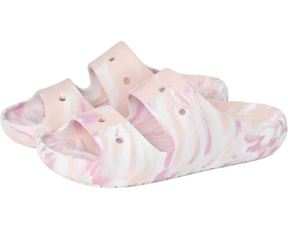 Классические сланцы Crocs с мраморным рисунком и двойными ремешками
