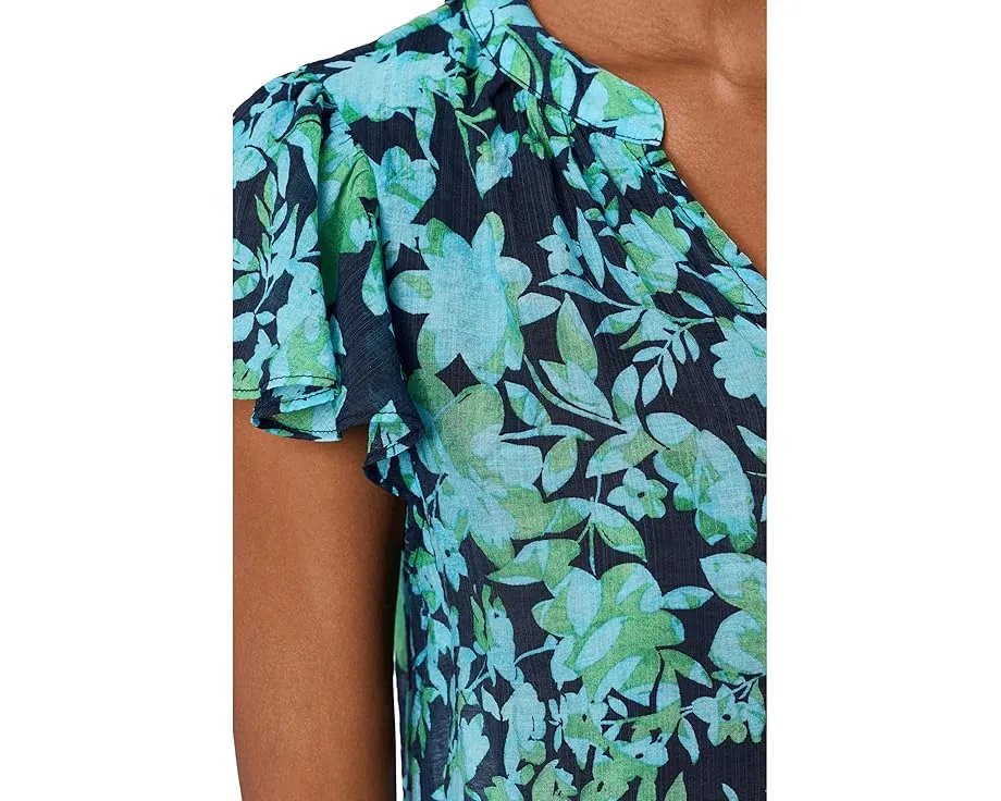 CeCe топ с цветочным принтом и рукавами Floral Shirred Flutter Sleeve