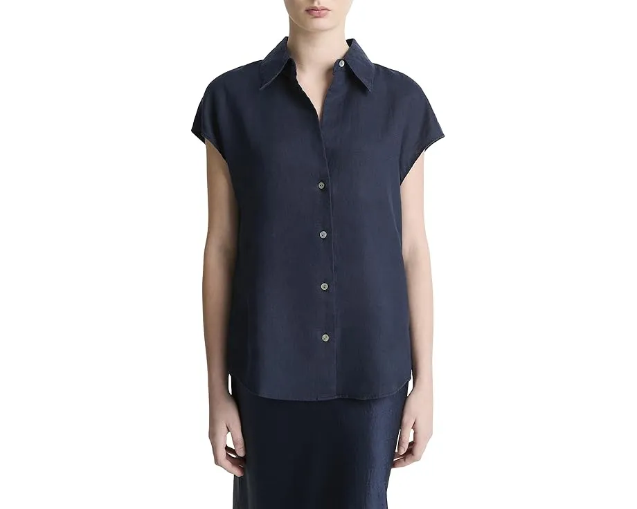 Блуза Vince с коротким рукавом и пуговицами из льняного джерси