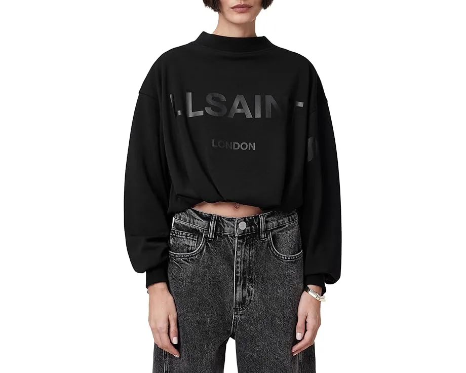 Свитшот AllSaints Biggy Aster оверсайз с принтом и воротником стойкой