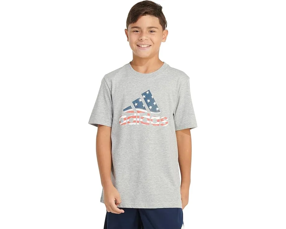 Футболка детская Adidas SS USA Hthr Tee 24 с принтом и американским флагом
