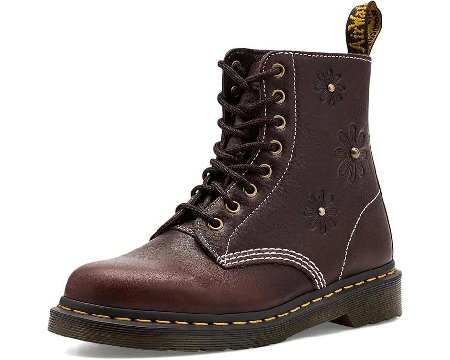 Ботинки Dr. Martens 1460 Pascal Flower с цветочным принтом и желтой строчкой