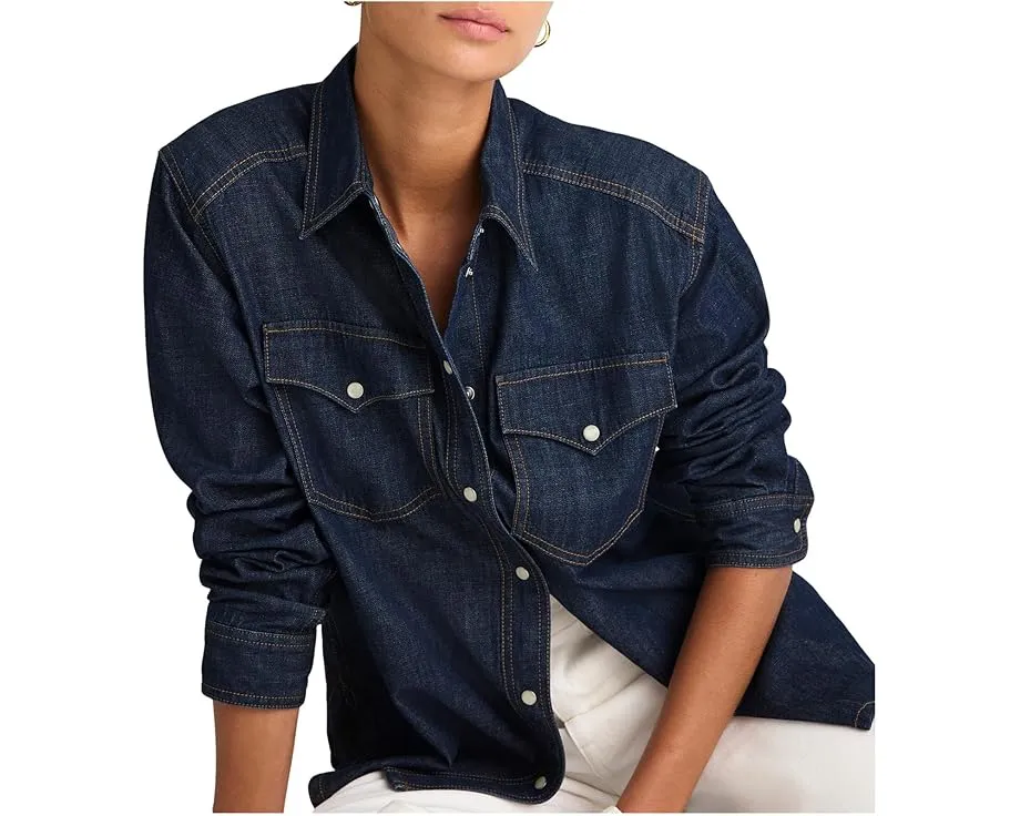 Madewell Оверсайз рубашка в стиле вестерн с двумя накладными карманами в цвете Rinse Wash