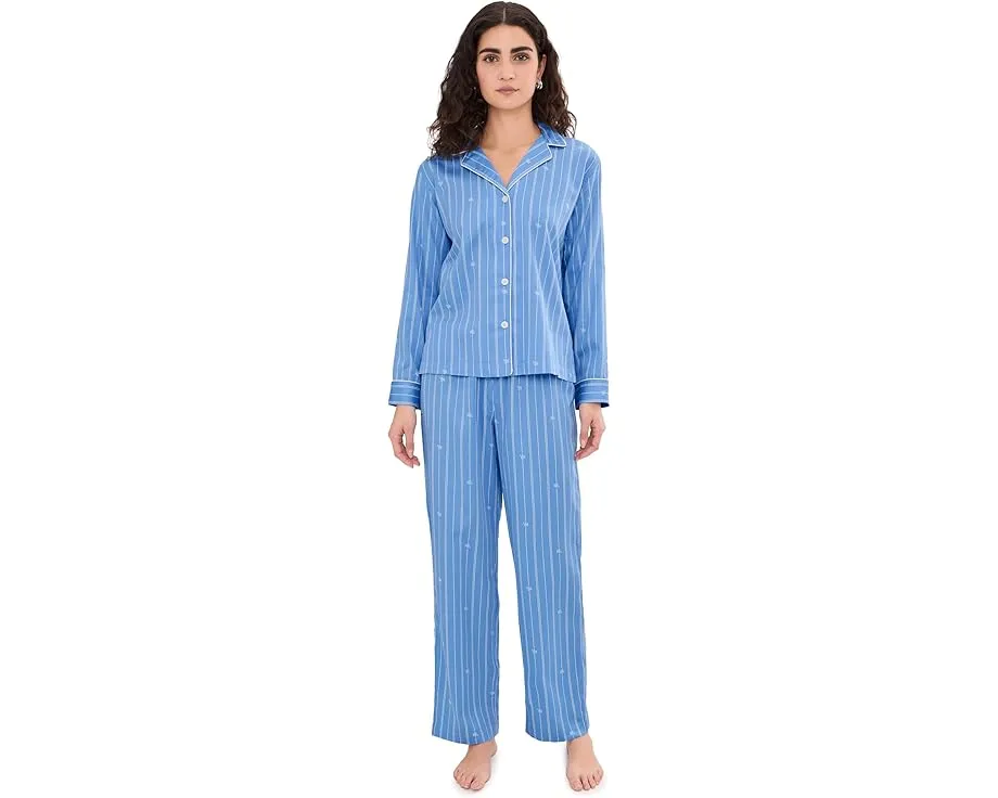 Пижамный комплект Lauren Ralph Lauren с длинным рукавом и отложным воротником