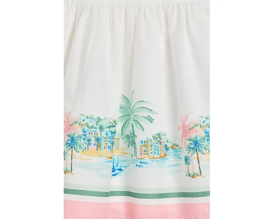 Платье Border Print Dress с рюшами и квадратным вырезом