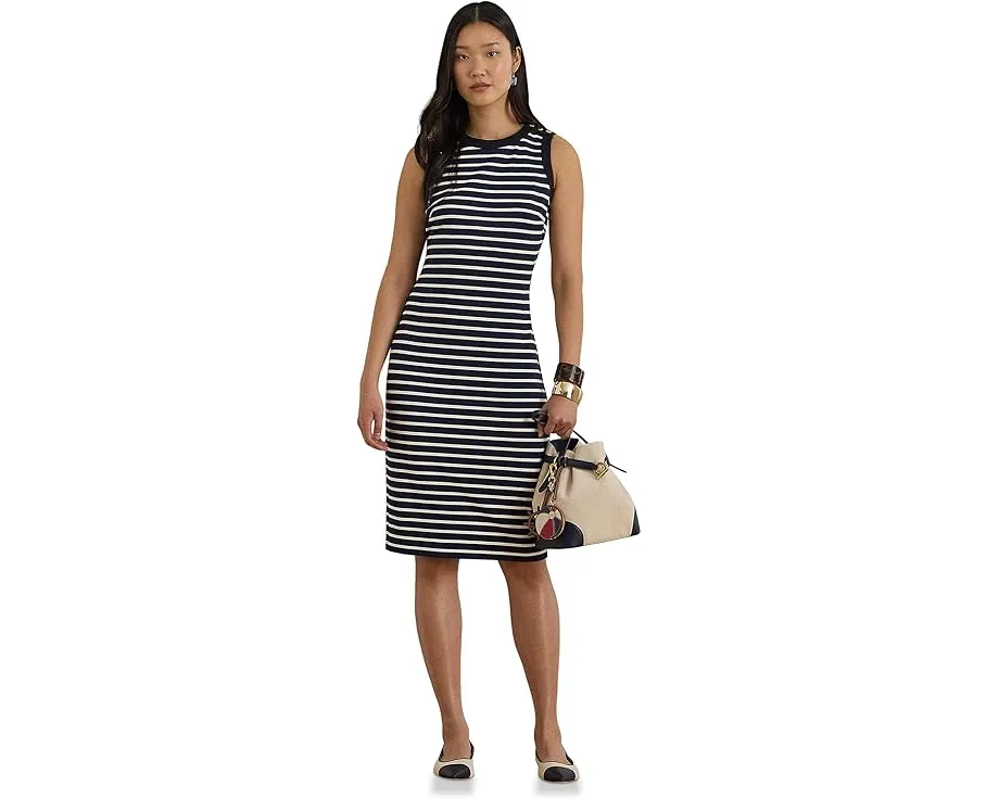 Платье-футляр Striped Snap-Trim Ponte Sheath в полоску Lauren Ralph Lauren