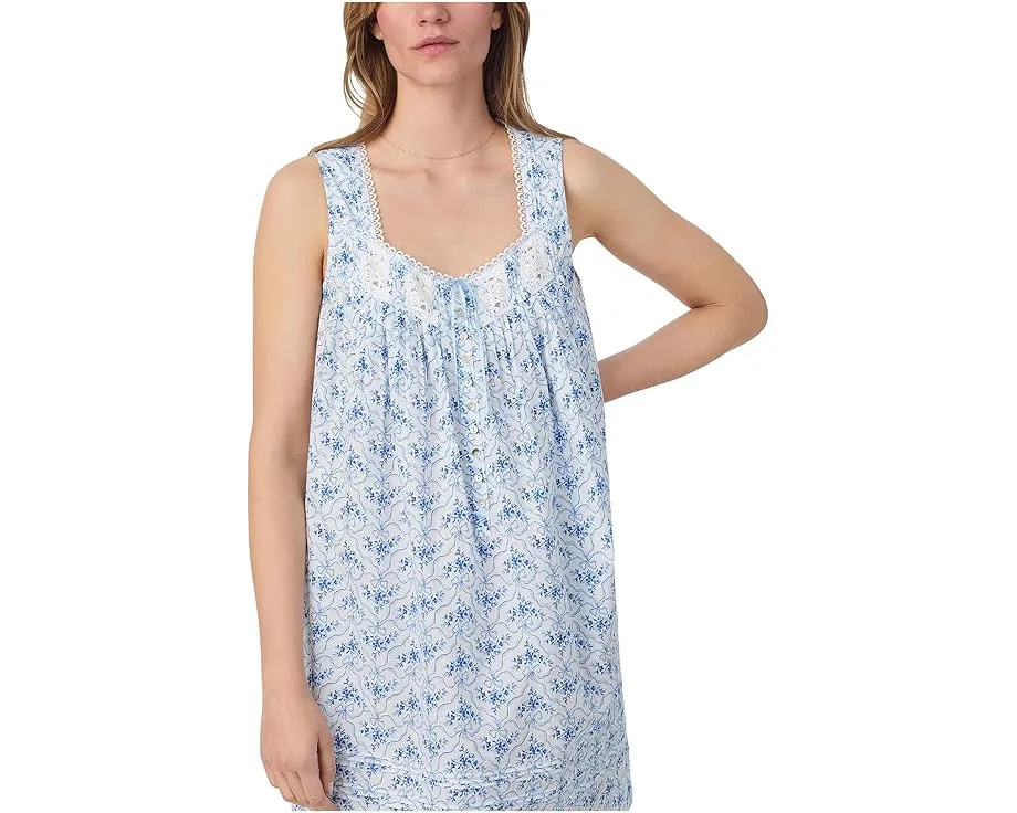 Хлопковая ночная сорочка Eileen West без рукавов с кружевом и цветочным принтом