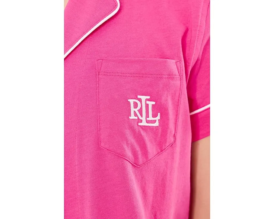 Пижамный комплект Lauren Ralph Lauren с коротким рукавом и воротником в стиле боксеров из мягкого трикотажа