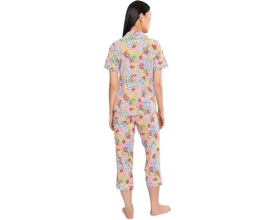 Petite Short Sleeve Cropped Cotton Knit Pajama Set