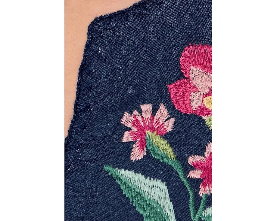 Блуза Johnny Was из льна с разрезом на горловине и вышивкой