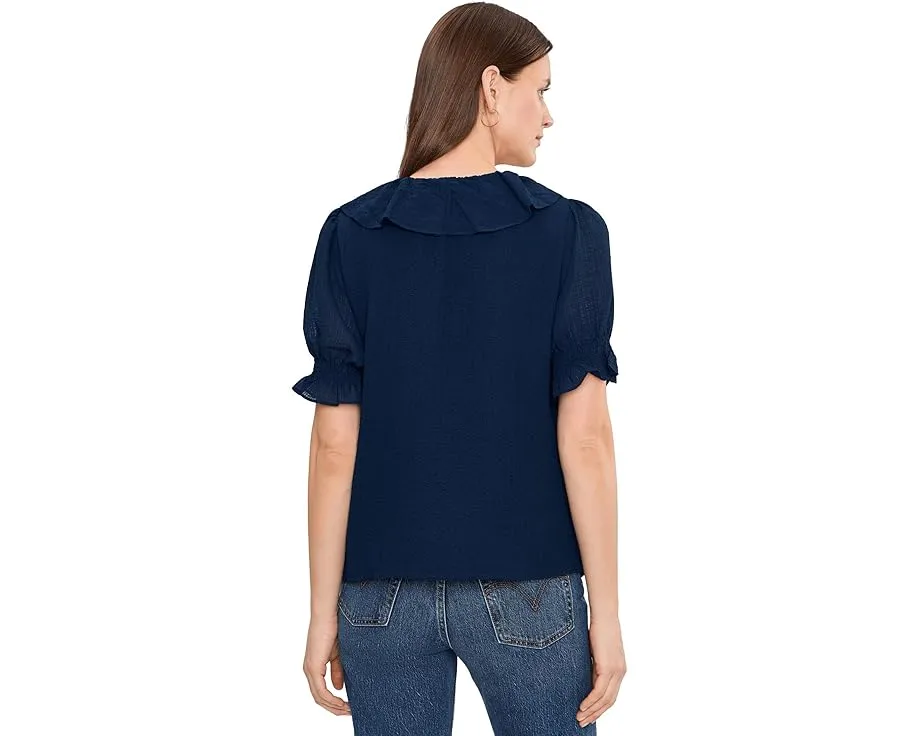 Топ CeCe Ruffled Pintuck Elbow Sleeve с рюшами и V-вырезом