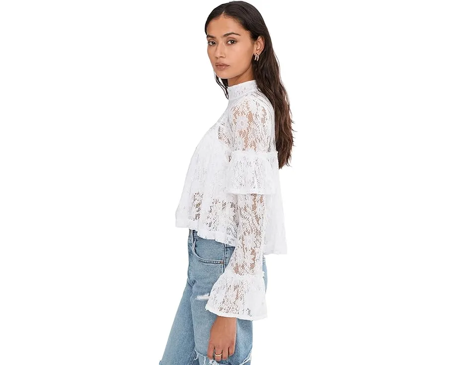 Free People Кружевной топ Lilabeth с воротником стойка и расклешенными рукавами