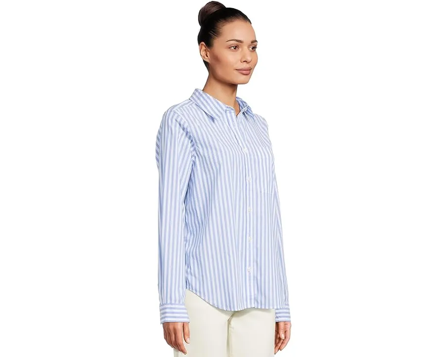 Хлопковая рубашка L.L.Bean Essential Poplin с длинным рукавом и накладным карманом