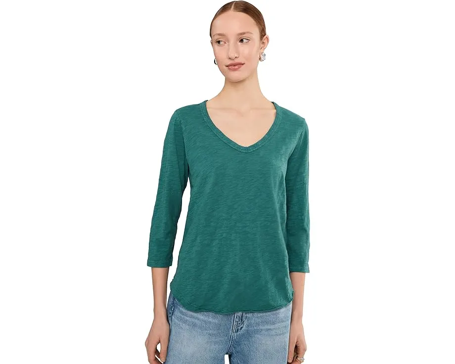 Футболка Mod-o-doc с рукавом 3/4, V-образным вырезом и изогнутым подолом