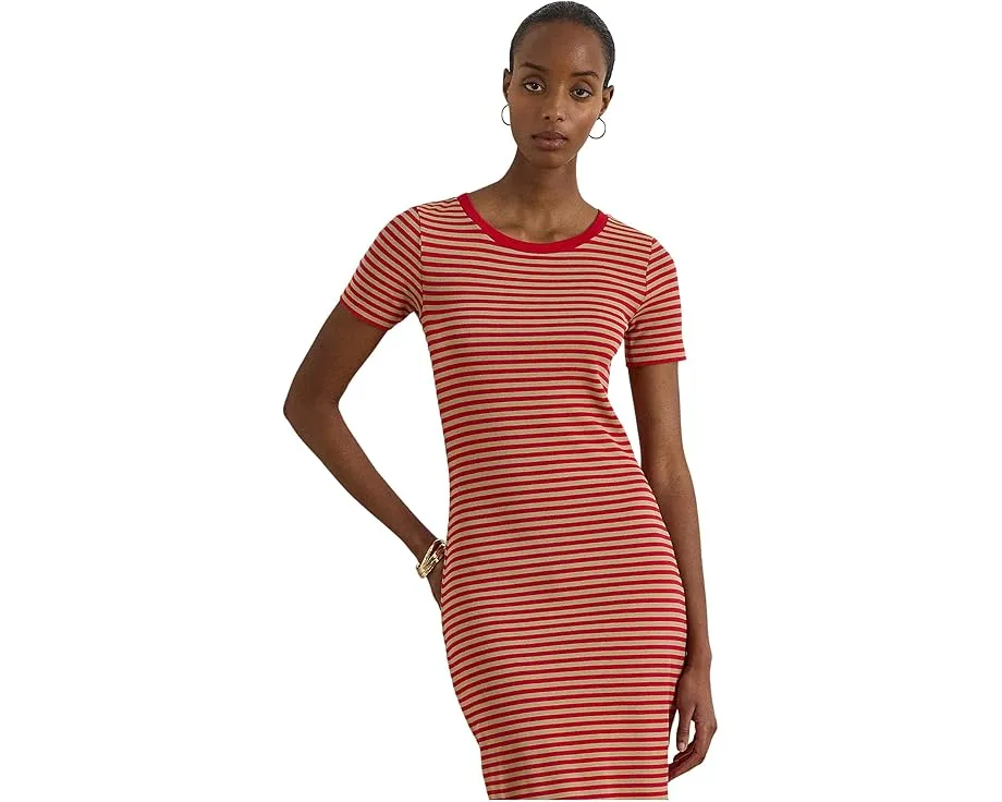 Платье Striped Cotton-Blend Ribbed Tee в полоску с ребристой вязкой Lauren Ralph Lauren