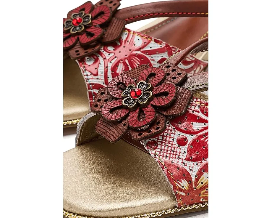 L'Artiste by Spring Step Сандалии Europa из кожи с цветочным тиснением и блочным каблуком