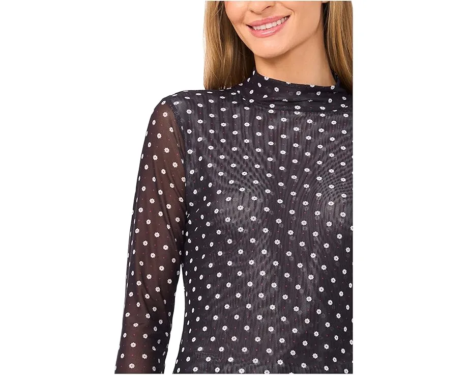 CeCe облегающий водолазный топ с длинными рукавами из сетки