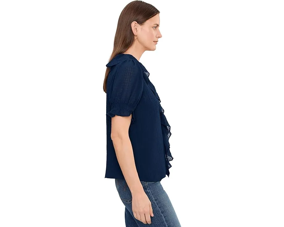 Топ CeCe Ruffled Pintuck Elbow Sleeve с рюшами и V-вырезом