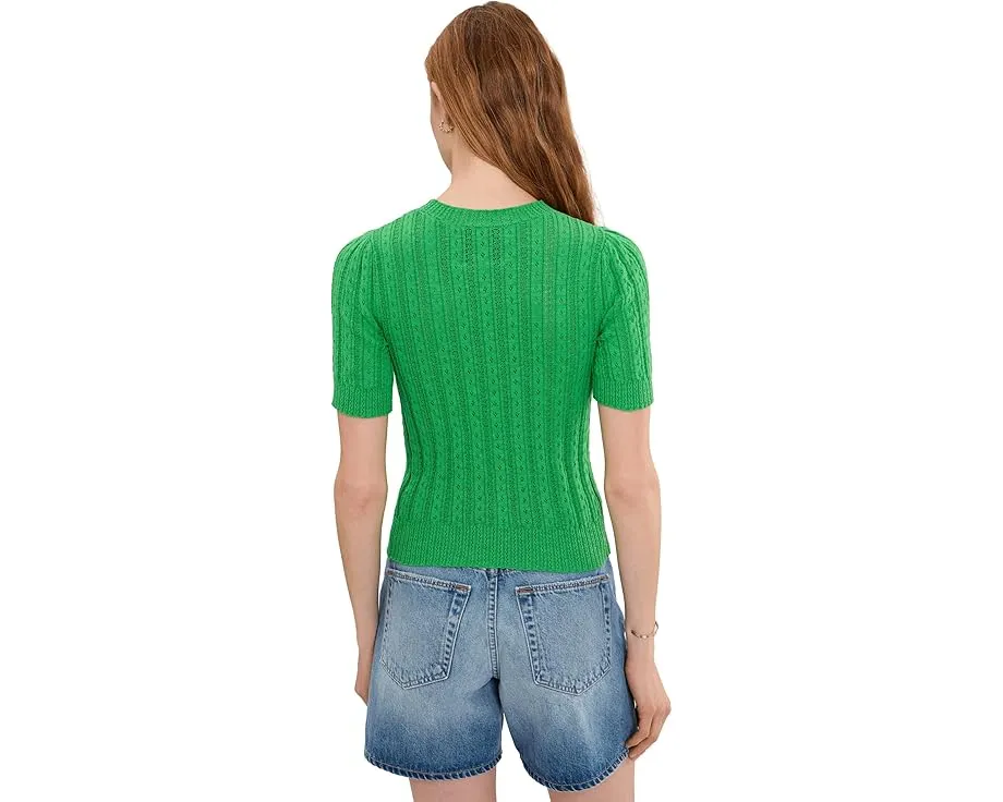 Пуловер Arden Pointelle с короткими рукавами буф и круглой горловиной от 525 america