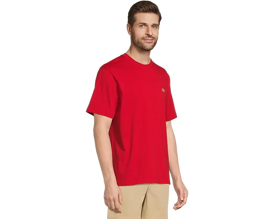 Хлопковая футболка Lacoste с вышитым крокодилом на груди