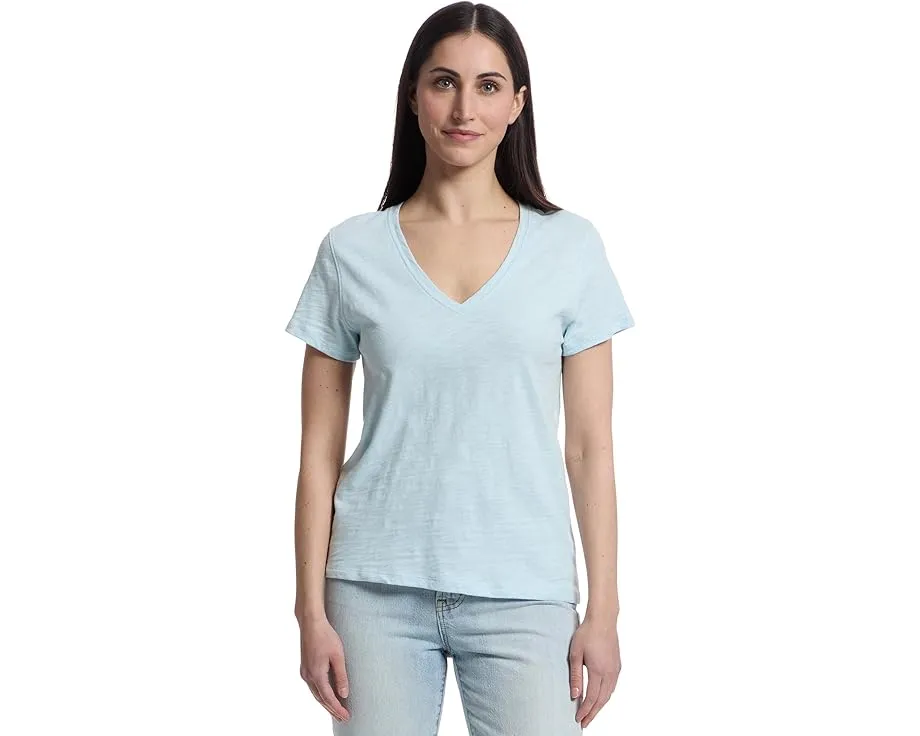 Топ Lilla P Short Sleeve Back Seam с V-образным вырезом и коротким рукавом