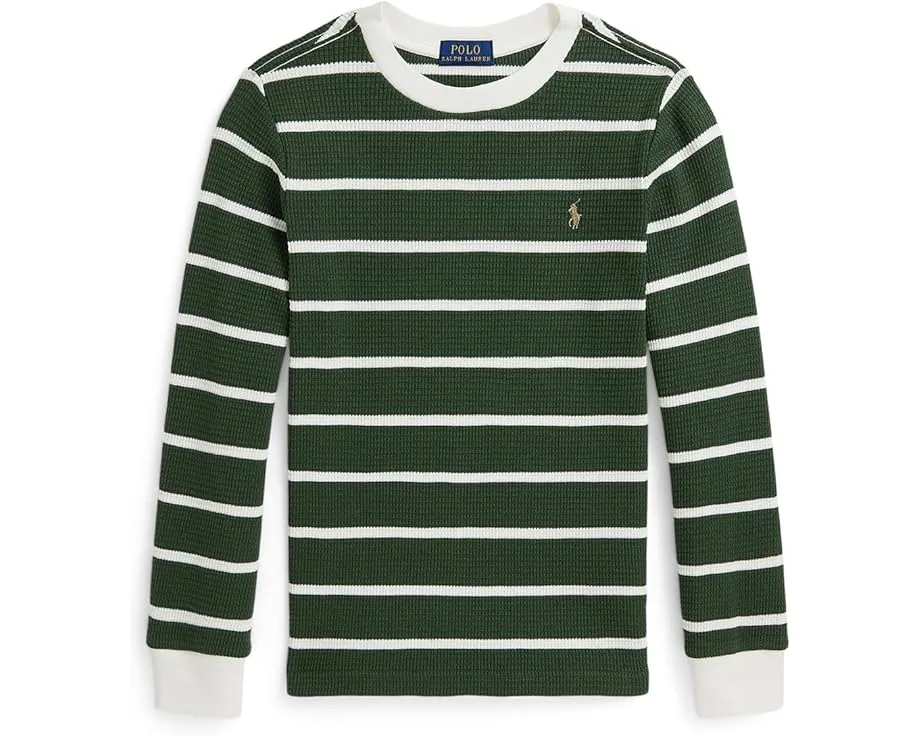 Хлопковая футболка в полоску Waffle с длинным рукавом Polo Ralph Lauren Kids для малышей и младших детей