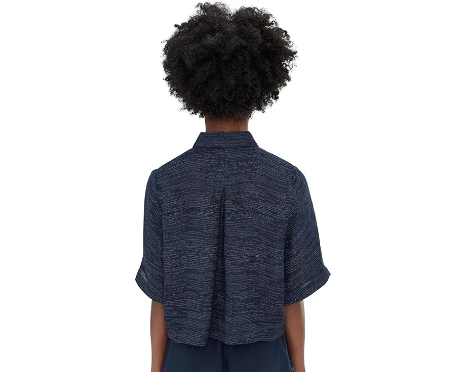 Рубашка Eileen Fisher Petite с классическим воротником из льняной марли в полоску
