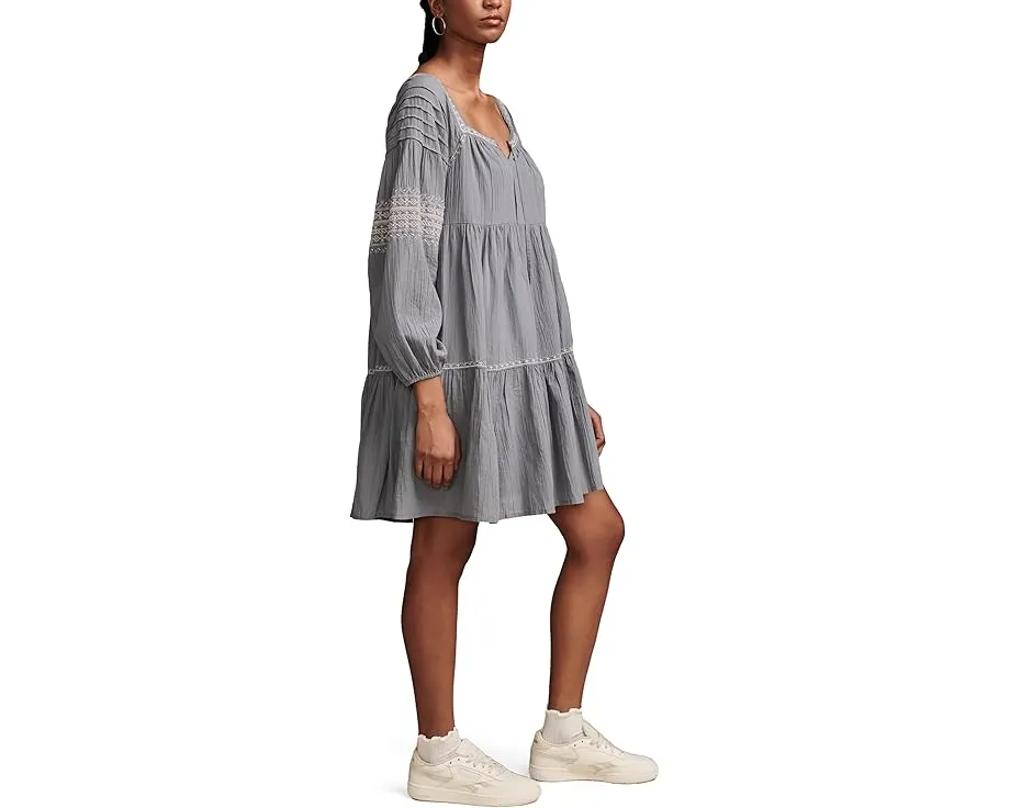 Embroidered Tiered Long Sleeve Mini